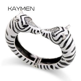 Bangle est Kaymen Jewellery Large Size Statement Bracelet Cuff Bangle Vintage Style Enamel Animal Zebra Bracelet Fashion Jewellery 231027