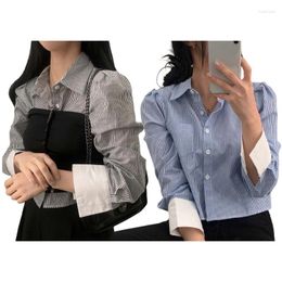 Women's Blouses Women Striped Print Blouse Tops Summer Turn Down Collar Long Sleeve Button Shirt