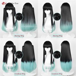 Catsuit Costumes High Quality Tokitou Muichirou Anime Wig Cosplay 75cm Black Green Heat Resistant Synthetic Hair