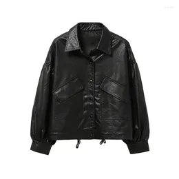 Women's Leather Streetwear Fashion Women Loose Lapel Short Faux PU Jacket 2023 Spring Autumn Big Pocket Motorcycle Biker Jackets Female