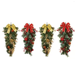 Decorative Flowers Christmas Upside Down Tree Exquisite Bows Holiday Party Decor Xmas Wreath Ornament For Wall Porch Indoor Outdoor Home