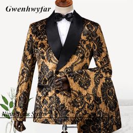 Men's Suits Gwenhwyfar Brown Velvet For Mens 2023 Year Party Luxury Tuxedos Tailor-made Double Breasted Blazer Pants & Vest