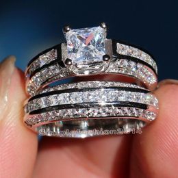 Luxury Jewellery Sz 5-10 10KT White Gold Filled 5A Cubic Zirconia Wedding Engagement Rings Set for women men303R