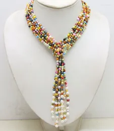 Chains Hand Knotted 4-5mm Baroque Multicolor Natural Pearl 3 Strands 114cm Necklace Fashion Jewellery