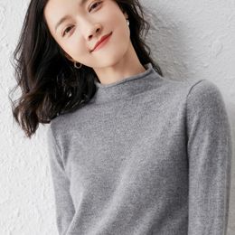 Women's Sweaters Autumn And Winter Style Pure Woollen Sweater Ladies Half High Neck Bottoming Shirt Pullover Slim Slimming Iong Sleeves