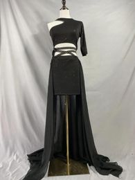 Stage Wear Belly Dance Diamond-studded Black Top Long Skirt Suit Oriental Big Swing Performance Dress