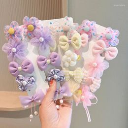 Hair Accessories 10pcs Bow Cloth Flower Clips Children Princess Baby Sweet Bangs Broken Hairpin Mesh Lace Girls Side Barrettes