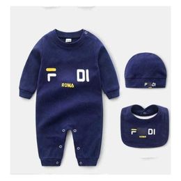 Rompers 3 Pcs Set Hat Bib Jumpsuit Kids Designer Girls Boys Brand Letter Newborn Baby Clothes Toddler Drop Delivery Maternity Clothing Dhobl