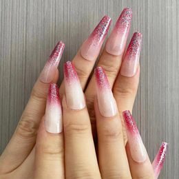 False Nails 24Pcs Long Press On Patches Fake With Designs Coffine Glitter Powder Explosive Nail