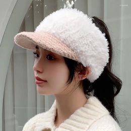 Visors Visor Hats For Women 2023 Fashion Two Colour Plush Knitted Female Outdoor Winter Warm Windproof Sports Baseball Cap