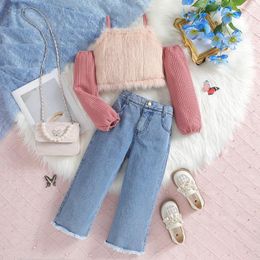 Clothing Sets CitgeeAutumn Kids Baby Girls Outfits Pink Long Sleeves Tops Denim Pants Fall Clothes Set