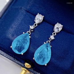 Stud Earrings 2023 Trend 925 Sterling Silver Blue Stone Aquamarine Paraiba Tourmaline Gemstone Hanging Wedding Gift For Women