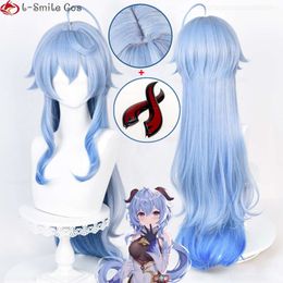 Catsuit Costumes High Quality New Ganyu Cosplay Game Genshin Impact Gan Yu Blue Gradient 90cm Heat Resistant Party Wigs Horns + Wig Cap