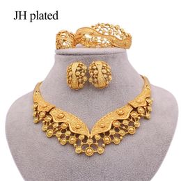 Luxury jewelry sets for women Dubai wedding gold color necklace earrings bracelet ring bridal Indian Nigeria African gifts set 201273P