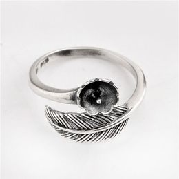 HOPEARL Jewelry Pearl Ring Settings Black Feather Antique 925 Sterling Silver Blanks DIY Jewellery Making 3 Pieces287y