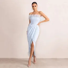 Casual Dresses Summer Elegant Bandage Dress 2023 Women Sexy Feathers Sleeveless Clothes Celebrity Club Party