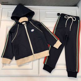Luxury baby Tracksuits Side multicolor stripes Autumn Set for boy Size 90-160 Hooded zippered jacket and pants Oct25