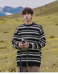 Men's Sweaters Literary men day-line striped turtleneck sweater men winter warm relaxed casual boy pullover sweater