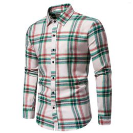 Men's Casual Shirts Autumn Simple Plaid For Men Long Sleeve Grey White Black Green Stripes Slim Fit Male Blouse Formal Tops