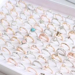 Band Rings 10 20 30 50Pcs lot Fashion Sparkling Crystal For Women Mix Style Gold Silver Plated Wedding Engagement Jewellery 231025