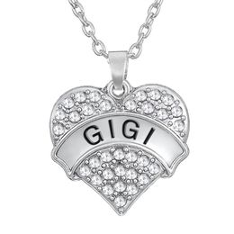 Love Family Gigi Heart Shape Pendant Choker Crystal Women Word Necklace Fashion 2016 for Women2384