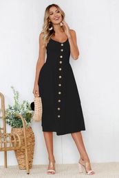 Casual Dresses CALOFE Women Summer Dress 2023 Sexy Straps Bohemian Botton Beach Girls Fashion Holiday Sundress Boho Vestidos