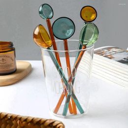 Coffee Scoops Glass Milk Spoon Colored Transparent Dessert Stirring Long Handle Round Kitchen Tableware Stirrer Rod
