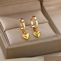 Stud Stainless Steel Heart Earrings For Women Vintage Gold Color Love Drop Earring Wedding Valentine Jewelry Gift Bijoux Dro Dhgarden Otcf6