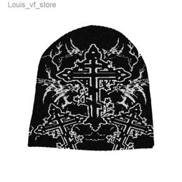 Beanie/Skull Caps Y2K Gothic Cross Pattern Wool Acrylic Knitted Hat Women Beanie Winter Warm beanies Men Grunge Hip Hop Casual Skullies Outdoor T2301027