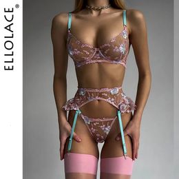 Sexy Set Ellolace Fairy Lingerie Floral Transparent Underwear Ruffle Garter Intimate Delicate Underwear Beautiful See Through Outfits 231027