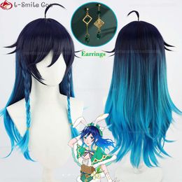 Catsuit Costumes Game Genshin Impact Cosplay Venti Female 65cm Long Hair Heat Resistant Synthetic Halloween Party Woman Girl Wigs + Wig Cap