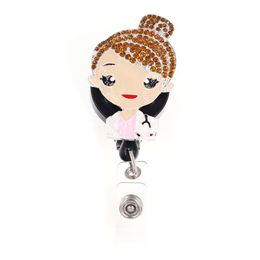 Fashion Key Rings Rhinestone Retractable Holder For Nurse Name Card Accessories Badge Reel With Alligator Clip242M