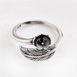 HOPEARL Jewelry Pearl Ring Settings Black Feather Antique 925 Sterling Silver Blanks DIY Jewellery Making 3 Pieces271l