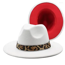 Berets Fedora Hats For Women Classic Wide Brim Hat With Leopard Belt Buckle Felt Panama Girls Men Jazz Cap 2023