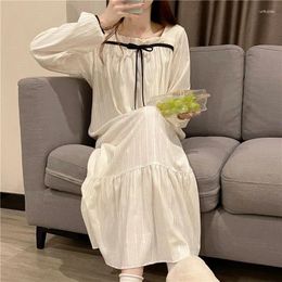 Women's Sleepwear Nightgowns Cotton Solid Long Sleeve Sweet Sleepshirt Nightdress Spring Autumn Comfy Nightwear Home Dressing Gown Clothes