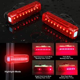 Bike Lights Bicycle taillights USB charging LED red super bright taillights for bicycle helmet safety warning taillights 231027