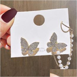 Stud Fashion Zircon Butterfly Earrings For Women Sweet Girls Pearl Chain Asymmetrical Stud Luxury Jewellery Drop Delivery Jewel Dhgarden Ot1Y6