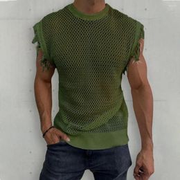 Men's Tank Tops Chic Men Top Perspective Clubwear Mid Length Knitted