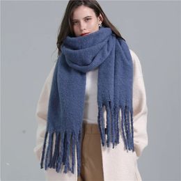 Scarves Winter Pure Color Scarf Women Cashmere Warm Pashmina Solid Female Wraps Thick Soft Big Tassels Shawl Long Stole Wrap 231026