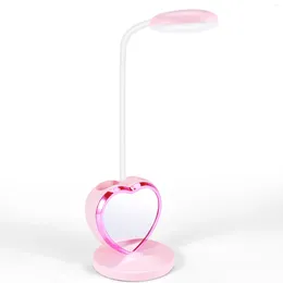 Table Lamps LED Desk Lamp For Girls Rechargeable With USB Charging Port & Pen Holder Eye-Caring Dimmable Pink