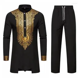 Men's Tracksuits European And American Ethnic Style Robe Gold Stamping Printing Set Long Sleeve