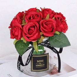 Decorative Flowers 1Bunch 12heads Artificial Roses Single Stem Silk Arrangement Bouquet Real Touch For Home Party Wedding Decoration