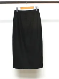 Skirts Women Black Split Skirt Wool High Waist Solid Colour Simple 2023 Autumn Female Temperament Midi Jupe