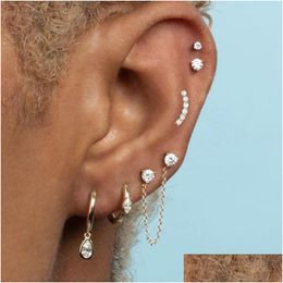 Hoop & Huggie 1Pc Stainless Steel Cubic Zirconia Small Hoop Earrings For Women Chain Pendant Helix Tragus Cartilage Earring Dhgarden Otp9H