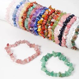 Strand 1pc Natural Gem Crystal Stone Bracelet Gravel Irregular Stretch Chip Beads Nuggets Bangles Quartz Wristband For Women