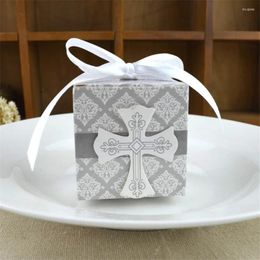 Gift Wrap 50pcs European Style Candy Boxes Corss Pattern With Ribbon Elegant Box Wedding Birthday Party Supplies