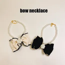 Dog Apparel Bowknot Pearl Necklace Pet High Grade Cat Jewelry Small Neckchain Puppy Accessories