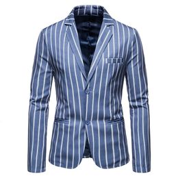 Men's Suits Blazers Men Casual Large Size Suit Jacket Blue and White Stripes with Two Buttons Mens Formal Jacket Blazer Men Size M5XL 231026