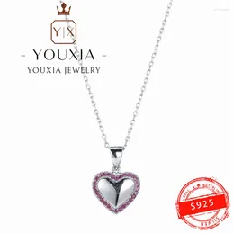 Chains Selling European And American Style Simple Love Design Party Fine Jewelry 925 Silver Ruby Necklace For Women