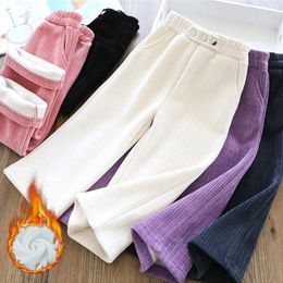 Trousers Fashion Girls Pants 2023 Autumn Winter Plus Velvet Thicken Wide Leg Kids Clothing Casual Warm Cotton 231027